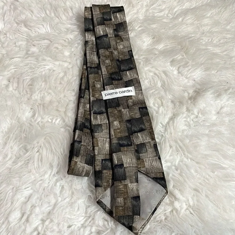 PIERRE CARDIN Mens All Silk Tie Abstract Taupe Black Tan Dressy Career Classy